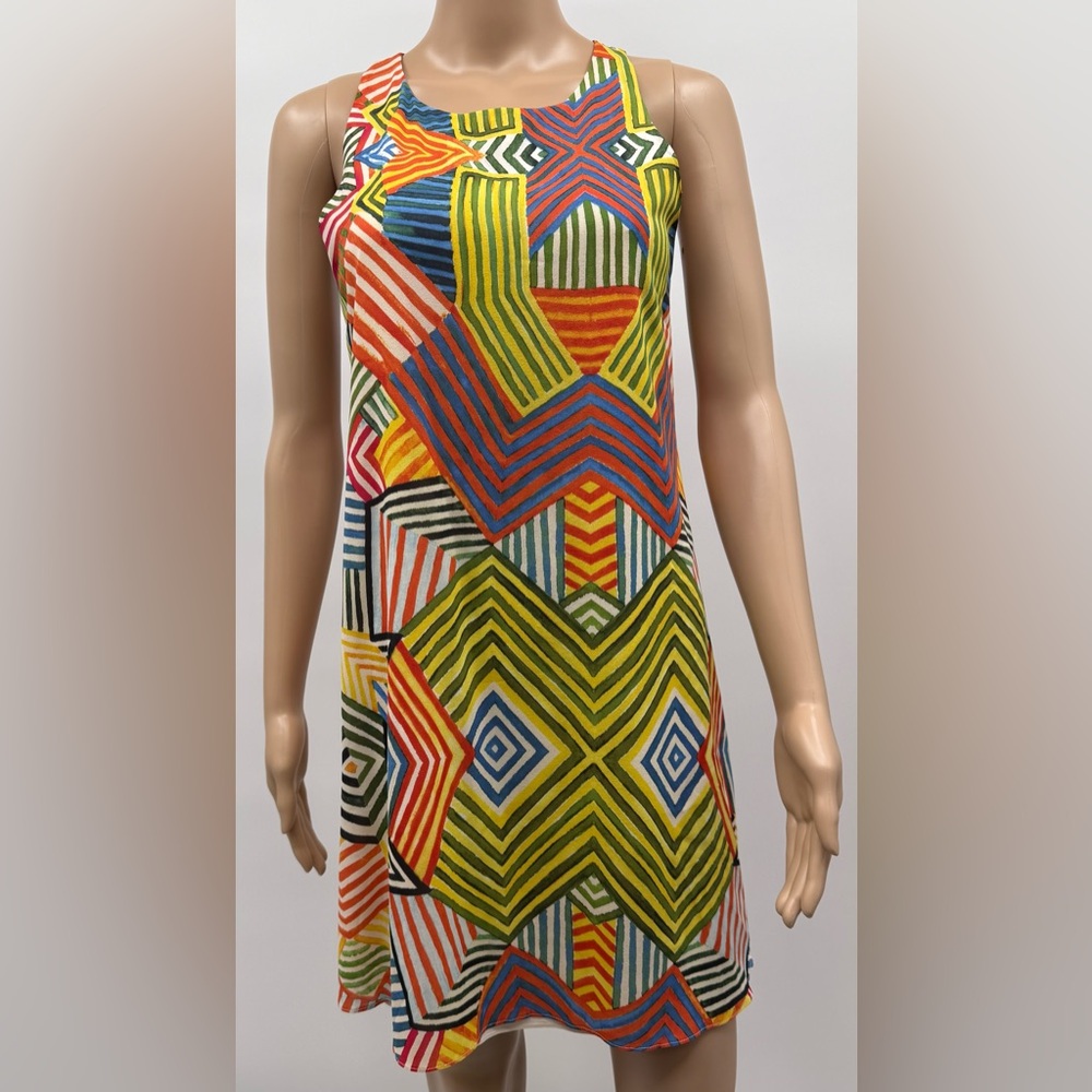 Alice + Olivia Silk Colorful Geometric Shift Dress SZ XS